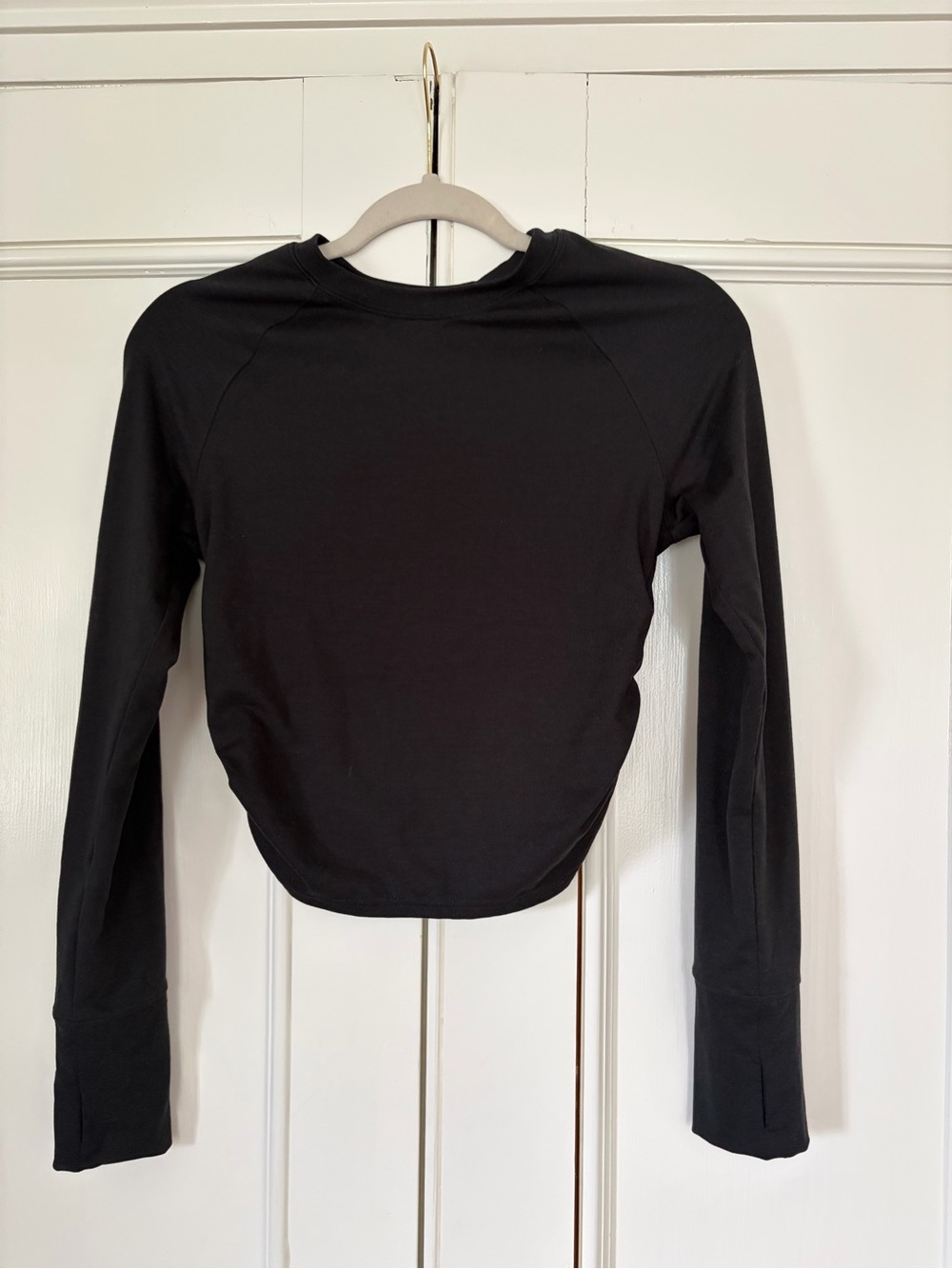 aerie Black Long-Sleeve Crewneck Crop Top